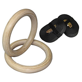 Wood Gymnastic Rings with Adjustable Straps Heavy Duty Gym Equipment