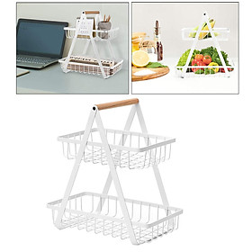 2 Tier Detachable Metal Fruit Bowl Bread Basket for Vegetable Fruit Snacks, Kitchen Storage Basket Organizer