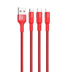 Cáp Sạc Hoco X26 3 đầu IPhone - MicroUsb - Type C Dây Dù Chông Đứt Dài 1M + Tặng Bọc Bảo Vệ Đầu Cáp - Chính Hãng