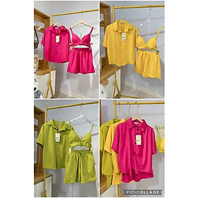 Sét bộ đồ nữ 3 món đi biển áo khoác, áo bra kèm quần đùi siêu trẻ trung quyến rũ