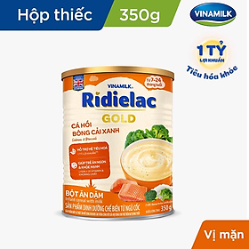 BỘT ĂN DẶM RIDIELAC GOLD CÁ HỒI BÔNG CẢI XANH - HỘP THIẾC 350G