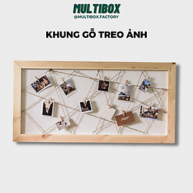 Khung Ảnh Gỗ Treo Tường MultiBox, Khung Lưới Trang Trí Hình Ảnh, Giấy Note Kèm Dây Thừng
