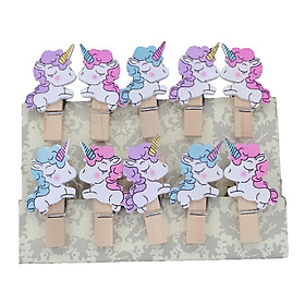 Set 10 Cái Kẹp Gỗ Sơn Design Pub hình Ngựa Unicorn (Tặng 1,5m dây cói)