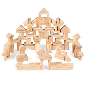 Bộ xếp 100 khối gỗ trơn không màu cho bé chơi sáng tạo tự do