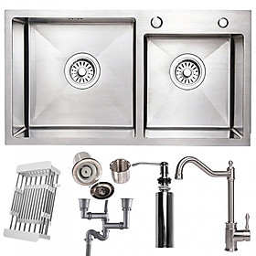 Mua Combo bộ chậu rửa bát 2 hố RANOX và vòi rửa bát 2 đường nước RN46704