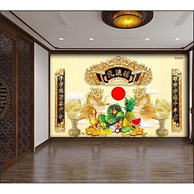 Mua tranh dán tường bàn thờ  phòng thờ 3D in Vải Lụa