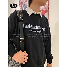 Áo nỉ đen in họa tiết caro sau áo  from rộng, dáng suông phong cách ulzzang hàn quốc