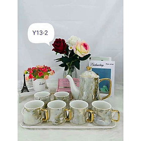 Mua BỘ ẤM CHÉN KÈM KHAY SỨ XƯƠNG CAO CẤP VÂN ĐÁ PHA TRÀ CÀ PHÊ PHONG CÁCH CHÂU