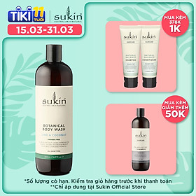 Sữa tắm thảo dược hương chanh và dừa Sukin Botanical Body Wash Coconut & Lime 500ml