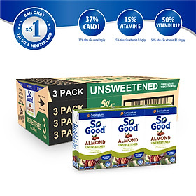 Thùng 8 lốc sữa hạnh nhân không đường SO GOOD Úc 250ml x3/lốc, làm từ hạnh nhân Úc, calo thấp