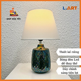 Mua  HOT NEW  Đèn bàn đèn ngủ gốm sứ thủ công cao cấp màu xanh phủ bóng ngọc trai sang trọng DBG023