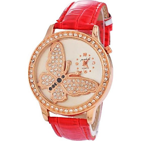 Đồng Hồ Nữ Dây Da Mặt Đá Thủy Tinh Hình Con Bướm