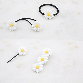 Sét 4 món kẹp tóc và dây buộc tóc hoa cúc họa mi như hình (KAH123