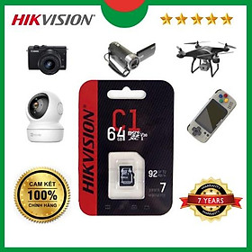 Hình ảnh Thẻ nhớ 64GB Hikvision Class 10 Micro SD 92Mb/s dùng cho camera, máy ảnh, camera hành trình, flycam. Hàng chính hãng