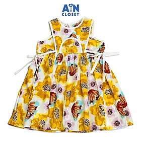 Đầm bé gái họa tiết hoa Vàng Nâu cotton - AICDBGEYO09J - AIN Closet