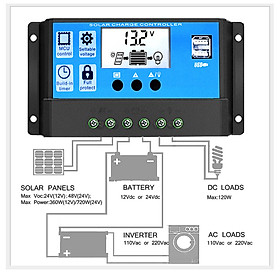 Điều khiển sạc pin năng lượng mặt trời 12V 24V 30A tự nhận bình