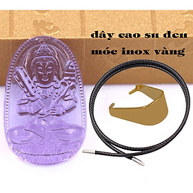 Mặt Phật Hư không tạng pha lê tím 3.6 cm kèm móc và vòng cổ dây cao su đen, Mặt Phật bản mệnh