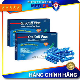 Combo 2 hộp que thử đường huyết On call plus (25 que rời/hộp) và hộp 50 kim tròn, Hàng chuẩn chính hãng, đủ tem niêm phong, nhãn phụ tiếng việt, Dat dài ít nhất 12 tháng