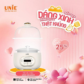 Nồi nấu chậm UNIE USC102W Thố gốm Ceramic cao cấp,dung tích 800ml ,4 chế độ tiện lợi,Xửng hấp tiện dụng,BH 12 tháng - Hàng chính hãng