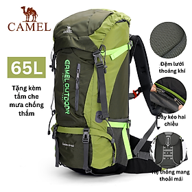 Ba lô CAMEL CROWN 65L túi leo núi chuyên nghiệp ngoài trời đa chức năng ba lô công suất lớn dành cho nam và nữ đi bộ đường dài cắm trại túi du lịch ba lô không thấm nước - green
