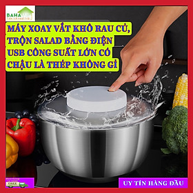 MÁY XOAY VẮT KHÔ RAU CỦ, TRỘN SALAD BẰNG ĐIỆN USB CÔNG SUẤT LỚN CÓ CHẬU LÀ THÉP KHÔNG GỈ 