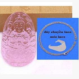 Mặt Phật Thiên thủ thiên nhãn 5 cm (size XL) pha lê hồng kèm móc và dây chuyền inox, Mặt Phật bản mệnh, Quan âm nghìn tay nghìn mắt