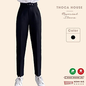 Quần baggy nữ công sở trơn đen cạp cao kèm thắt lưng THOCA HOUSE có size, chuẩn form chuyên nghiệp