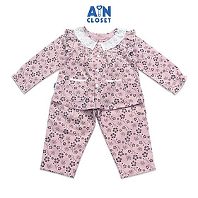 Bộ quần áo dài bé gái họa tiết Hoa hải đường đen nền hồng cotton - AICDBGT9AIKY - AIN Closet