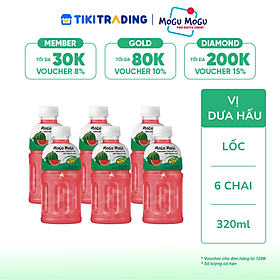 Lốc 6 chai nước uống Mogu Mogu vị dưa hấu với thạch dừa 320ml