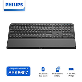 Bàn phím không dây Bluetooth Philips SPK6607 - Hàng Chính Hãng - Màu đen