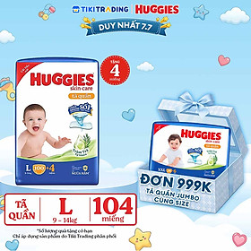 Tã quần Huggies Skin Care Mega Jumbo L100+4 miếng với tràm trà dịu da