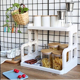 Kệ gia vị 2 tầng đựng đồ nhà bếp , nhà tắm đa năng - Kệ nhựa đựng gia vị 2 tầng loại ô vuông chữ H