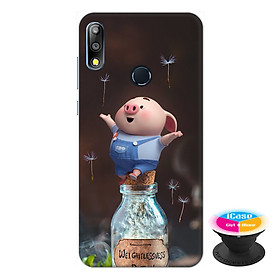 Ốp lưng điện thoại Asus Zenfone Max Pro M2 hình Heo Con Thư Giãn tặng kèm giá đỡ điện thoại iCase xinh xắn - Hàng chính hãng