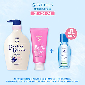 Combo Sữa tắm dưỡng ẩm Senka Sweet Floral 500ml và Sữa rửa mặt ngăn ngừa lão hóa Collagen Senka Perfect Whip Collagen In 120g