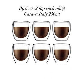 Set 6 cốc PODIUM 2 lớp cách nhiệt Casava Italy 250ml Hàng chính hãng