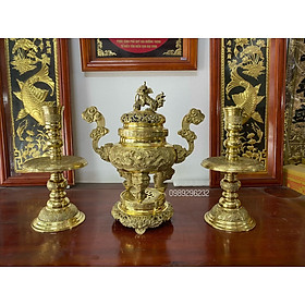 Mua Bộ Lư Đỉnh tam sự bằng đồng vàng cao 34cm