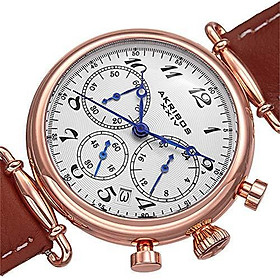 Akribos XXIV Women's Chronograph Watch - 3 Subdials Feature Seconds, Minutes and GMT On Embossed Alligator Pattern Leather Strap - AK630