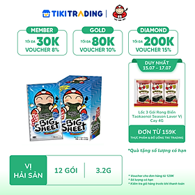 [15-17.07 QT Đơn 159K]Hộp 12 Gói Rong biển TaoKaeNoi BIG SHEET Vị Hải Sản