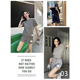 Bộ Áo Thun Cộc Tay Quần Đùi Nữ Viền Sọc Vải Tổ Ong 3 Màu Siêu Xinh