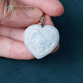 Mặt dây chuyền Cẩm Thạch trắng trái tim chạm hoa hồng size 22x24mm thanh lịch