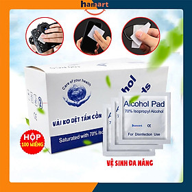 Mua Hộp 100 Miếng Vải Không Dệt Tẩm Cồn Vệ Sinh Đa Năng Giấy Lau Màn Hình Điện Thoại Laptop Kính Mắt
