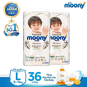 Bộ 2 tã quần Moony Natural L36 tặng máy hâm sữa Fatz Baby 3002SL