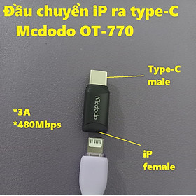 Đầu chuyển dây sạc cho iP sang type C dòng 3A Mcdodo OT-770 _ hàng chính hãng