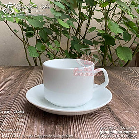 Ly tách sứ uống cafe capuchino 250ml dáng vuông men trắng gốm sứ Bát Tràng cao cấp