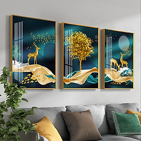 Mua Bộ 3 Tranh Treo Tường Tráng Gương Pha Lê Cao Cấp  HƯƠU TÀI LỘC  Trang Trí Phòng Khách Sang Trọng  Hiện Đại  PVP-DC379-DC389