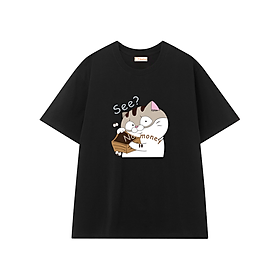 Áo T-Shirt TEEHAY hình mèo bụng bự No Money thun tay lỡ Form rộng Unisex