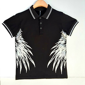 Áo cộc tay in hình cổ đức màu đen bé trai 7-14 tuổi