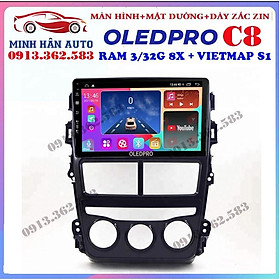Combo màn hình OLEDPRO C8 kèm mặt dưỡng,dây nguồn cho xe TOYOTA VIOS 2019-2021