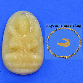 Mặt Phật Hư không tạng đá thạch anh vàng 4.3 cm kèm móc và dây chuyền inox vàng, Mặt Phật bản mệnh