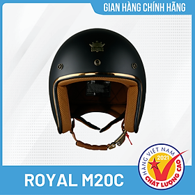 Nón bảo hiểm 34 cao cấp Royal M20C Thời trang, Cá tính, Bảo hành chính hãng 12 tháng - Đen Mờ - XL
